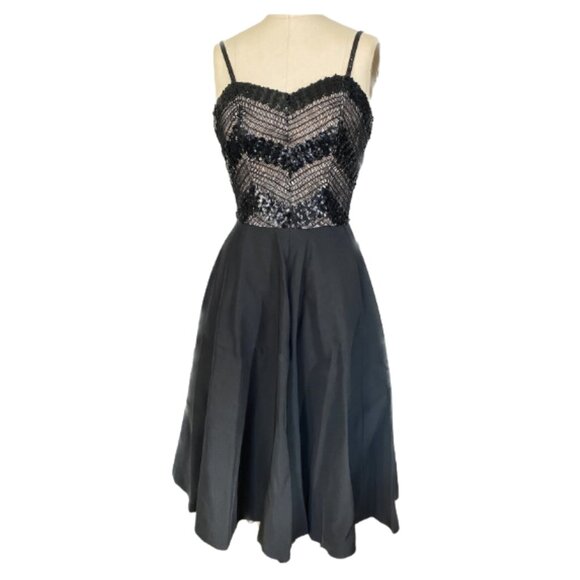 Vintage Beaded Evening Gown - Black - Picture 1 of 3